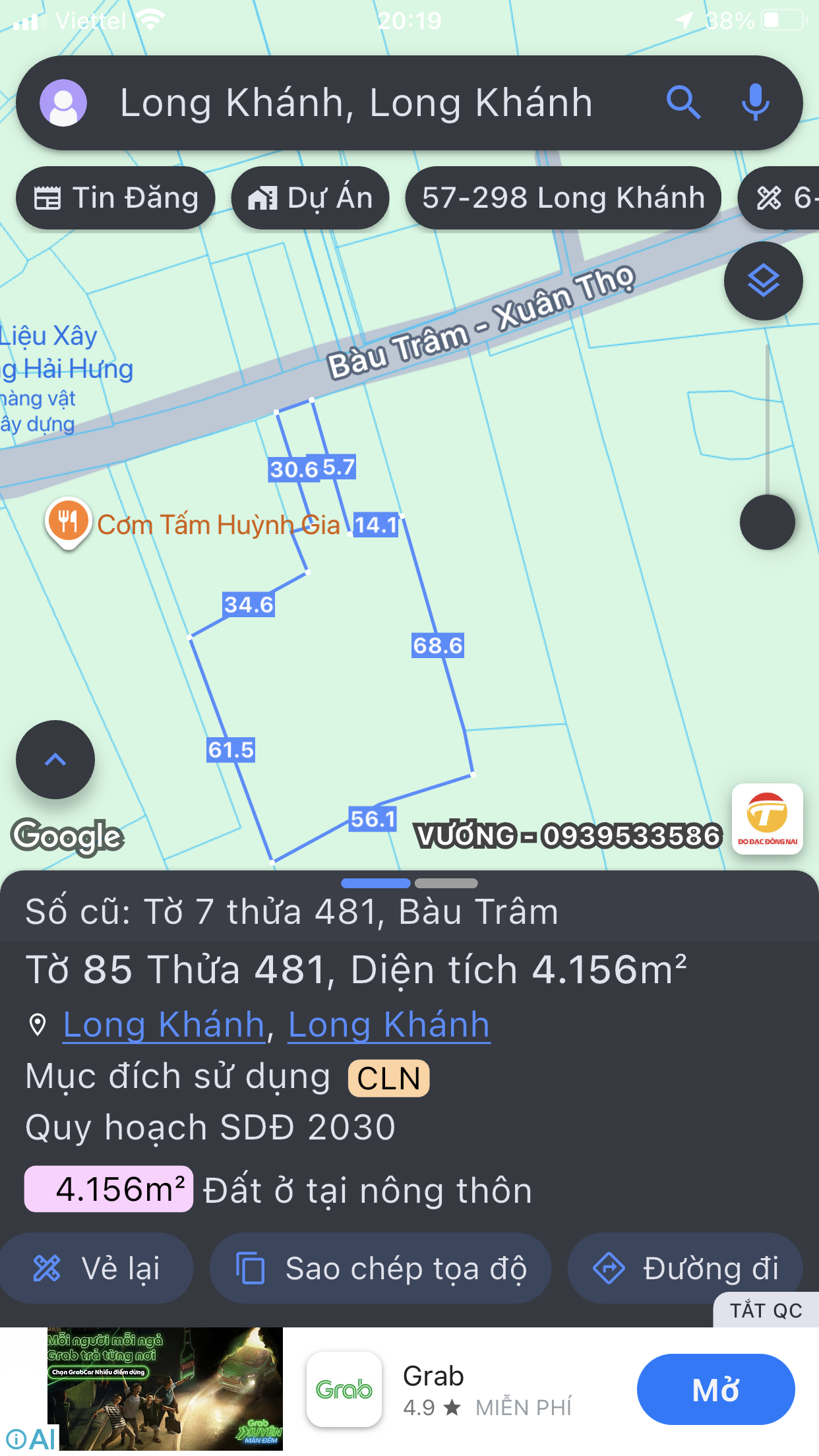 Bán đất 4156.2m² có sẵn 1m² thổ cư ngang 55m giá 7.8 tỷ tại Đường Điểu Xiển Phường Long Khánh