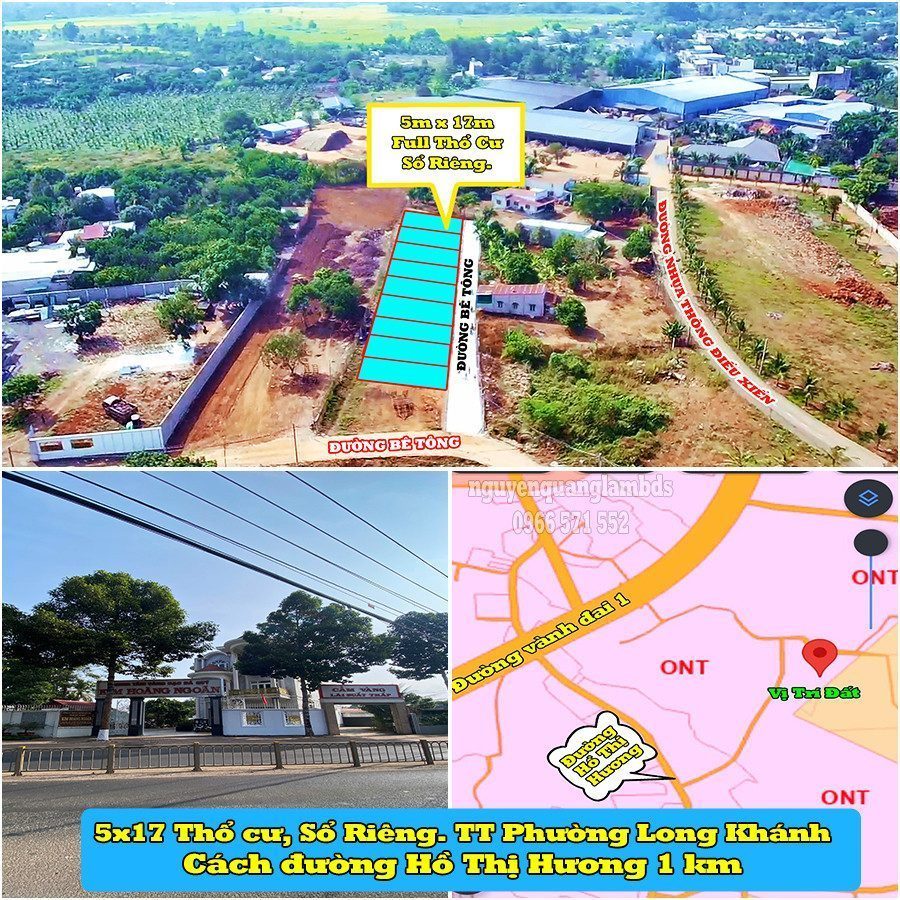 CHỈ 550Tr. 5X17, THỔ CƯ SỔ RIÊNG, NGAY ĐƯỜNG HỒ THỊ HƯƠNG, P LONG KHÁNH. TP ĐỒNG NAI