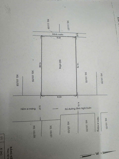 Bán đất đẹp thổ cư đường Đình nghi Xuân. Bình trị Đông  * 8 x14
