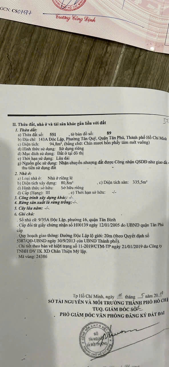 Bán nhà Mặt tiền Độc Lập, Phường Tân Quý, Quận Tân Phú – Giá 35,5 tỷ