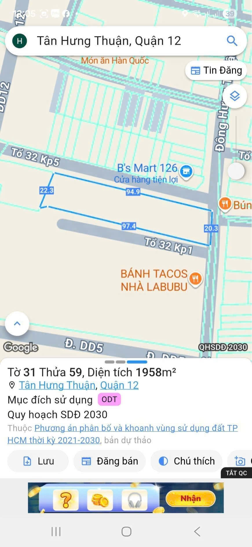 Bán đất 3 mặt tiền đường Đông Hưng Thuận, Q12 giáp Gò Vấp, Tân Bình DT 1915m2, full thổ cư, 140tỷ