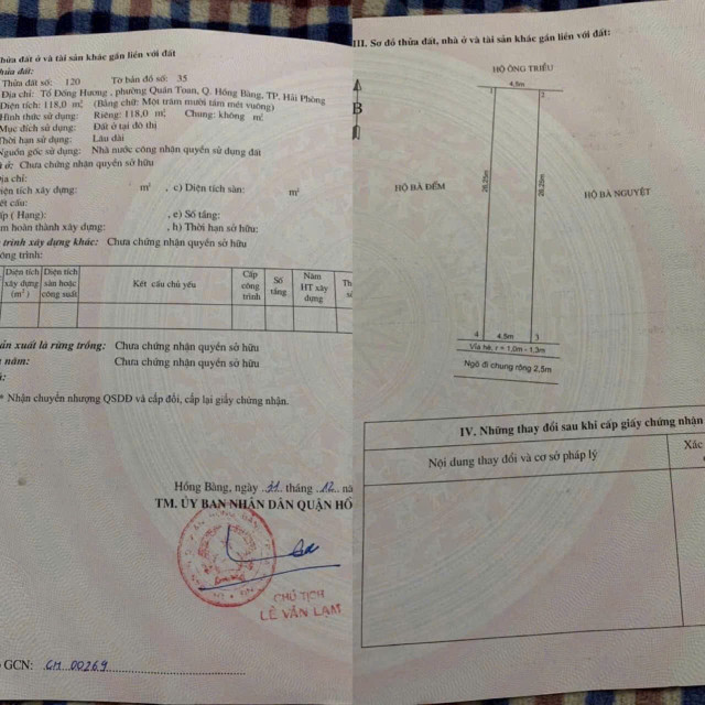 Hàng hiếm Quán Toan, Hồng Bàng 118m giá chỉ 1,6x tỷ