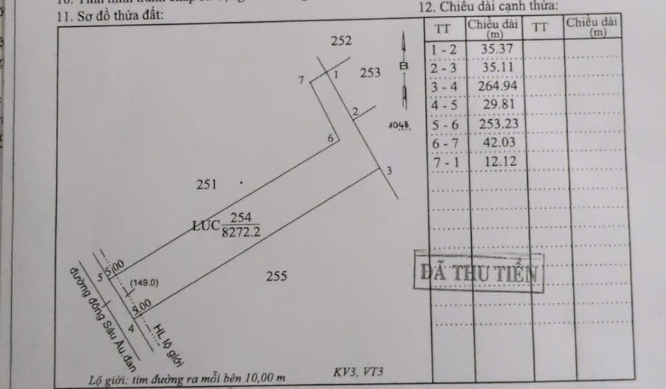 Bán đất mặt tiền đường (thửa 254) tại ấp Tân Vinh, xã Tân Lập 2, huyện Tân Phước, diện tích ~8,300m², giá 4,136 tỷ. (Bán chung thửa 253 có thương lượng cho khách thiện chí).