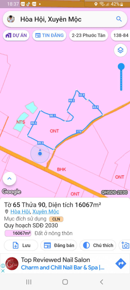 Chủ cần bán 1ha6 hoà hội 173  mặt tiền nhựa full hồng đã có trích lục giấy xin tách thửa