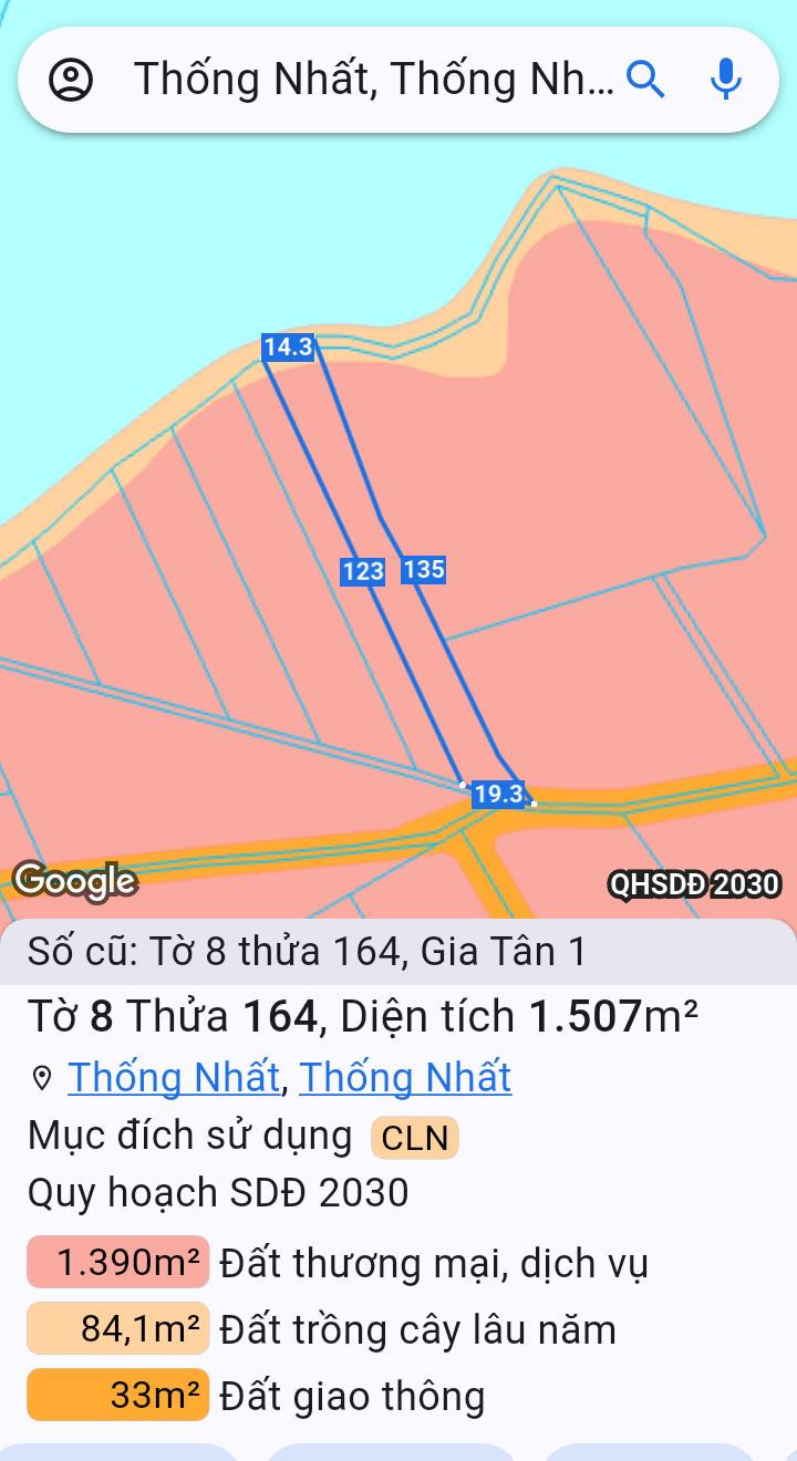Bán đất 1507m² ngang 19m giá 2.3 tỷ tại Đường Đức Huy Xã Thống Nhất