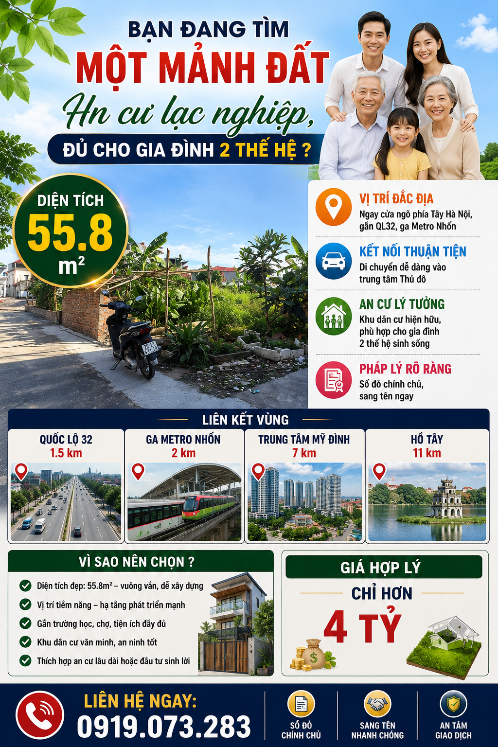 Do chuyển đổi mục đích, cần nhượng lại 55m đất Hoài Đức, gần QL32, chỉ nhỉnh 4 tỷ.