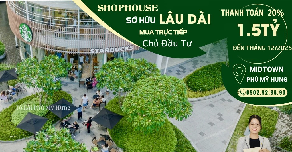 Bán shophouse tầng 2 - 5 Midtown Phú Mỹ Hưng - Mua trực tiếp CĐT - Vay 70% ân hạn gốc lãi đến khi nhận nhà.