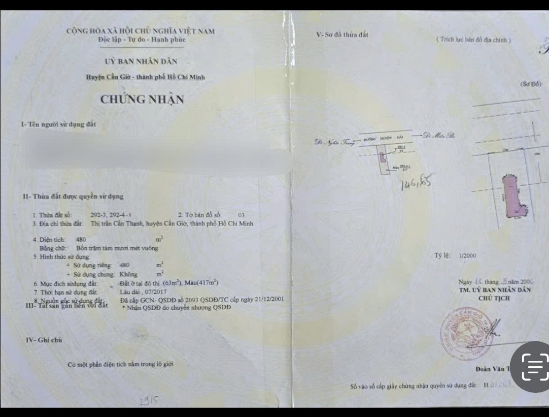 Đất mặt tiền đường duyên Hải, nở hậu, cách ngã tư 30/4 đường vào vinhomes can giờ 1,5 km, tổng 3 sổ 675,8 m2