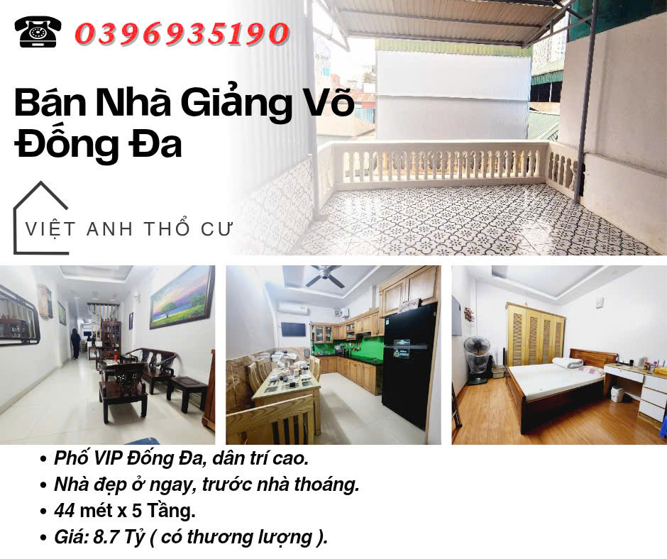 Bán nhà Phố Giảng Võ, Ngõ Rộng Thoáng, Nhà Đẹp Ở Ngay, 44mx5T, Giá: 8.7 Tỷ, Lh: 0396935190.