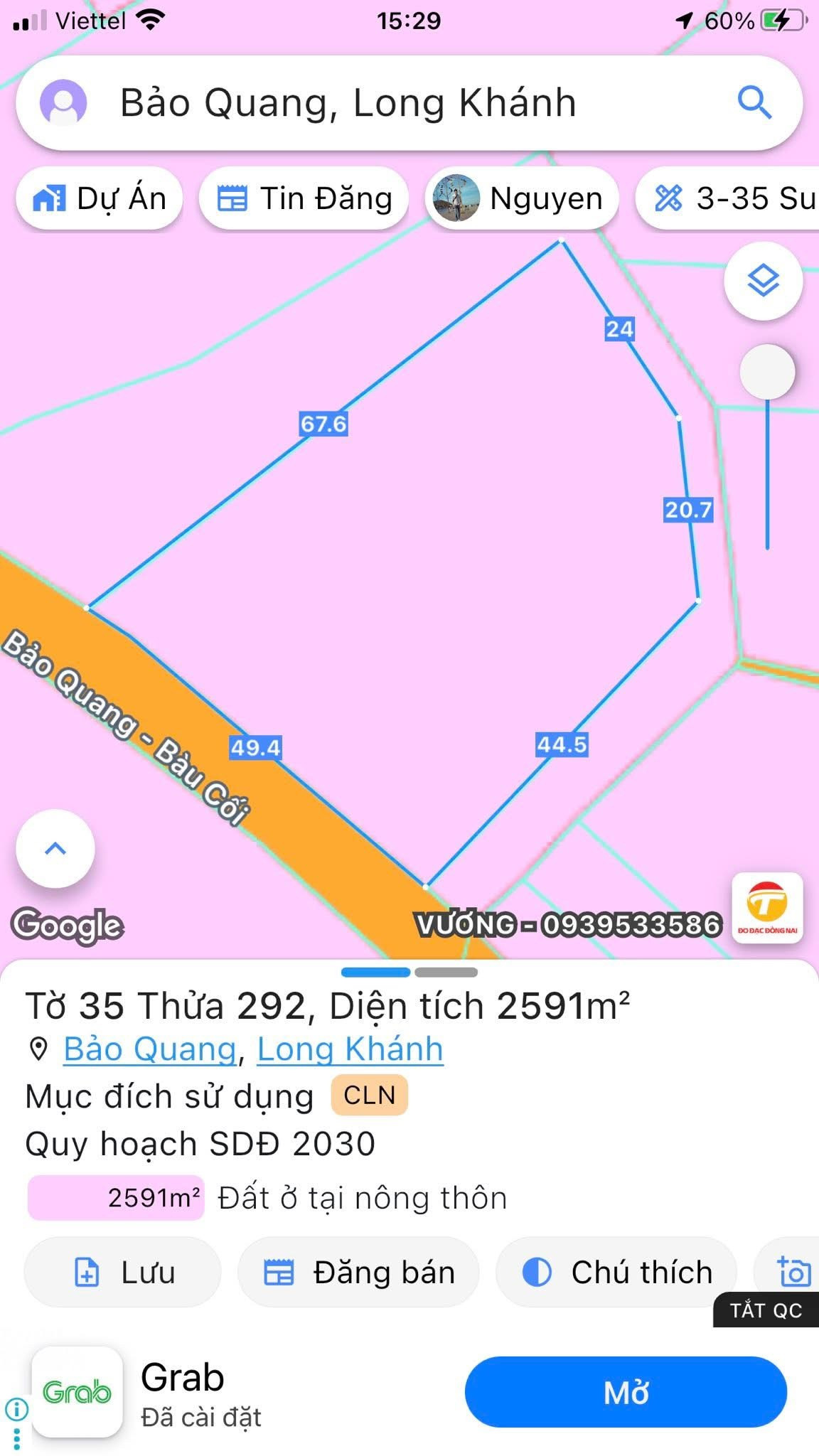 Bán đất 2591m² có sẵn 1m² thổ cư ngang 49,4m giá 7.4 tỷ tại Đường Hàm Nghi Phường Bảo Vinh