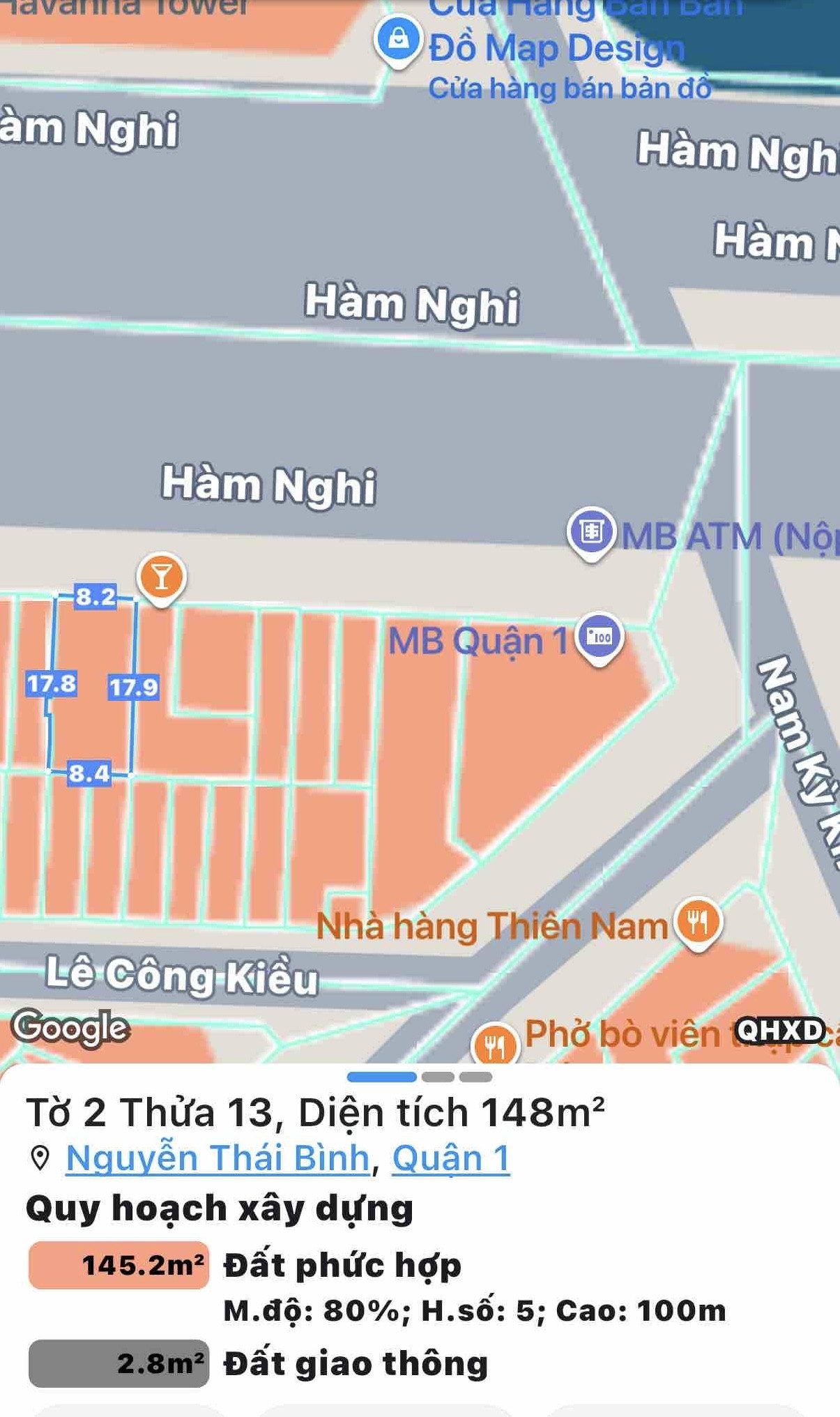 Mặt tiền 111 - 113 Hàm Nghi. 8,2 x 17,6m. Tặng GPXD 1 hầm 10 tầng