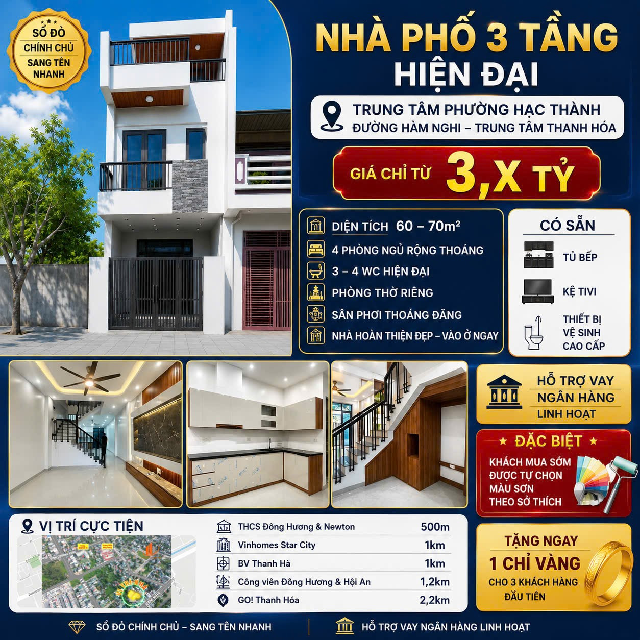 Bán nhà 3 tầng xây mới gần Khu đô thị Bình Minh, Phường Đông Hương cũ nội thất bàn giao đầy đủ