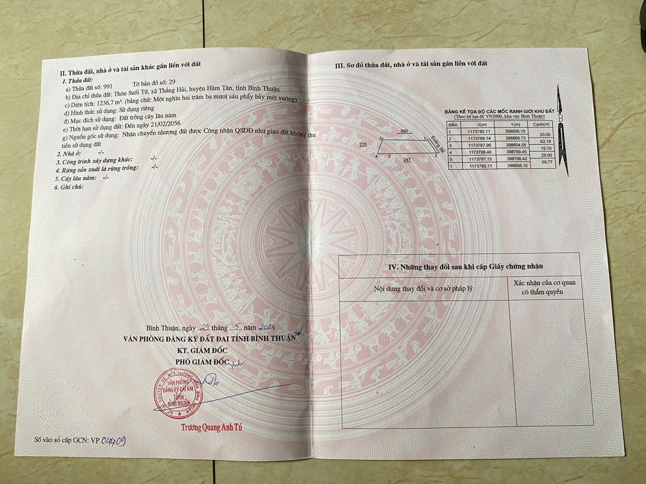 BÁN ĐẤT THỔ CƯ QUỐC LỘ 55, HÙNG VĨNH THẮNG HẢI, HÀM TÂN, BÌNH THUẬN - 1236M2 - 1.2 TỶ - SỔ ĐỎ