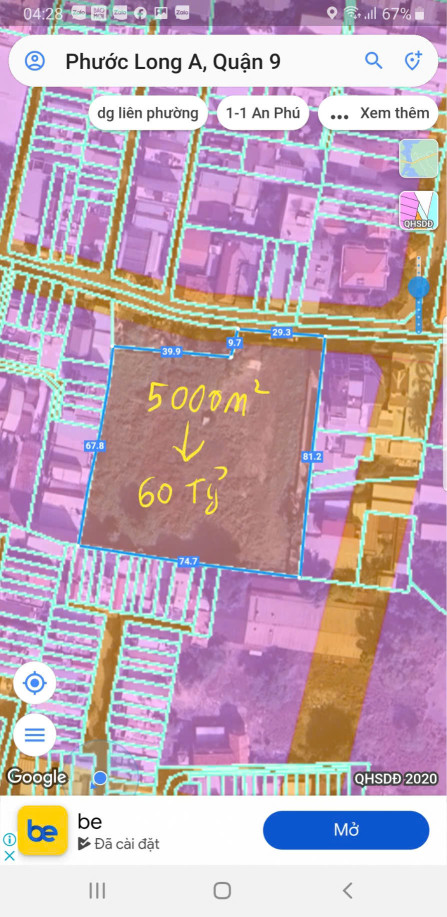 CƠ HỘI ĐẦU TƯ MT  HỒ BÁ PHẤN , PHUOC LONG A , DT: 4860M2 ĐẤT Ở THỔ CƯ QUẬN 9 - GIÁ CHỈ 60 TỶ