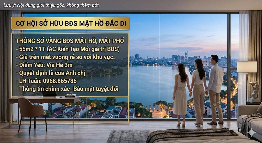 Cơ hội đầu tư xây mới Mặt Phố, Mặt Hồ Đắc Di Giá Tốt