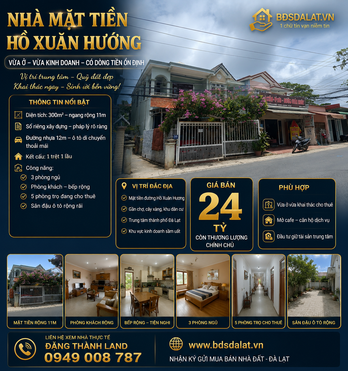 NHÀ MẶT TIỀN HỒ XUÂN HƯƠNG VỪA Ở VỪA KINH DOANH - DT: 300M - GIÁ : 24 TỶ