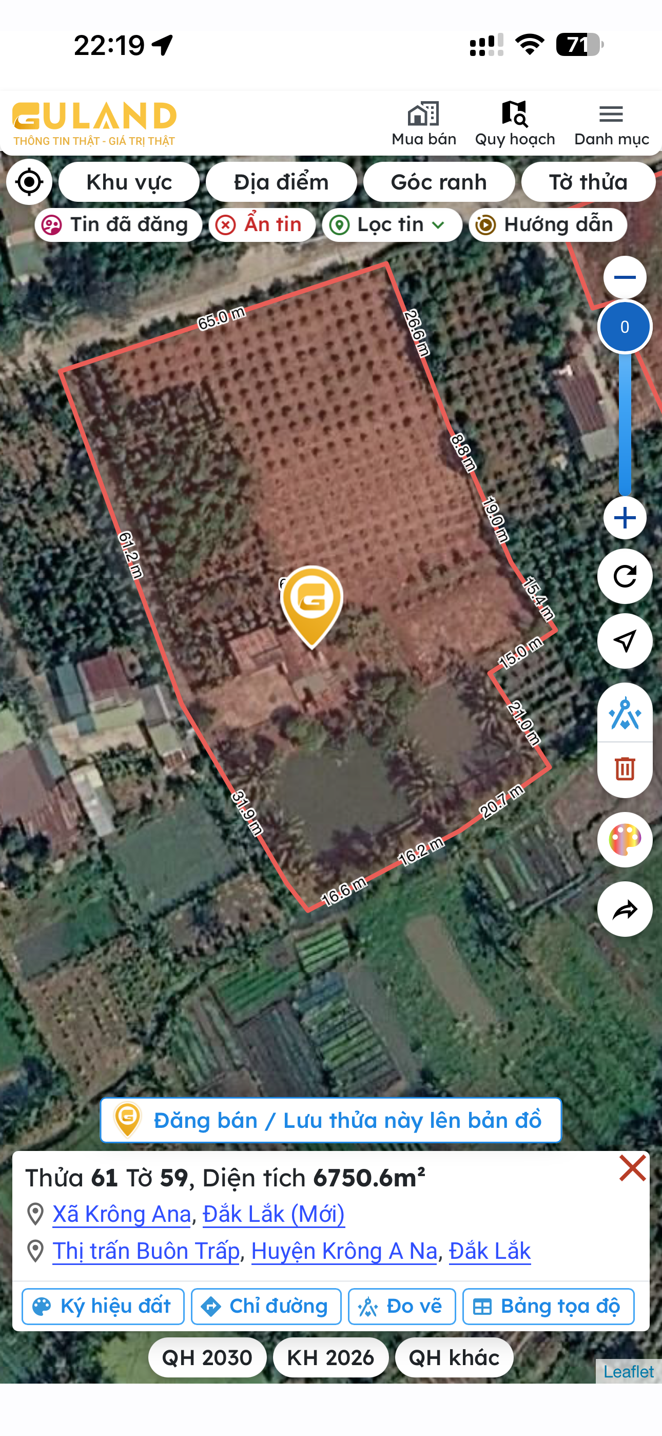 Bán đất 6750,6m² có sẵn 400m² thổ cư ngang 65m giá 6.5 tỷ tại Đường Hồ Xuân Hương Xã Krông Ana