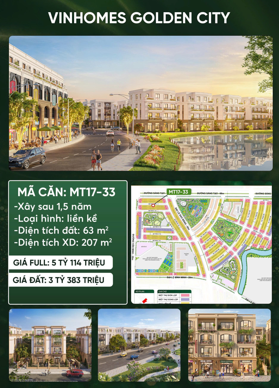 Sở hữu Liền kề 63m2 / 4 tầng tại PK Mặt Trời tại Vinhomes Dương Kinh chỉ với 4.748 tỷ