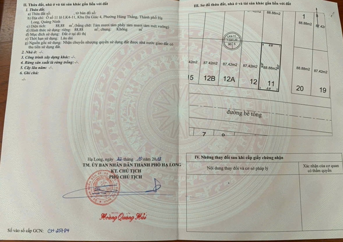 Cần bán lô đất hàng hiếm, Hướng Nam, Hướng Biển. Lô khe thoáng - Bim Hùng Thắng, Hạ Long. Giá đẹp cho các chủ nhân mới.