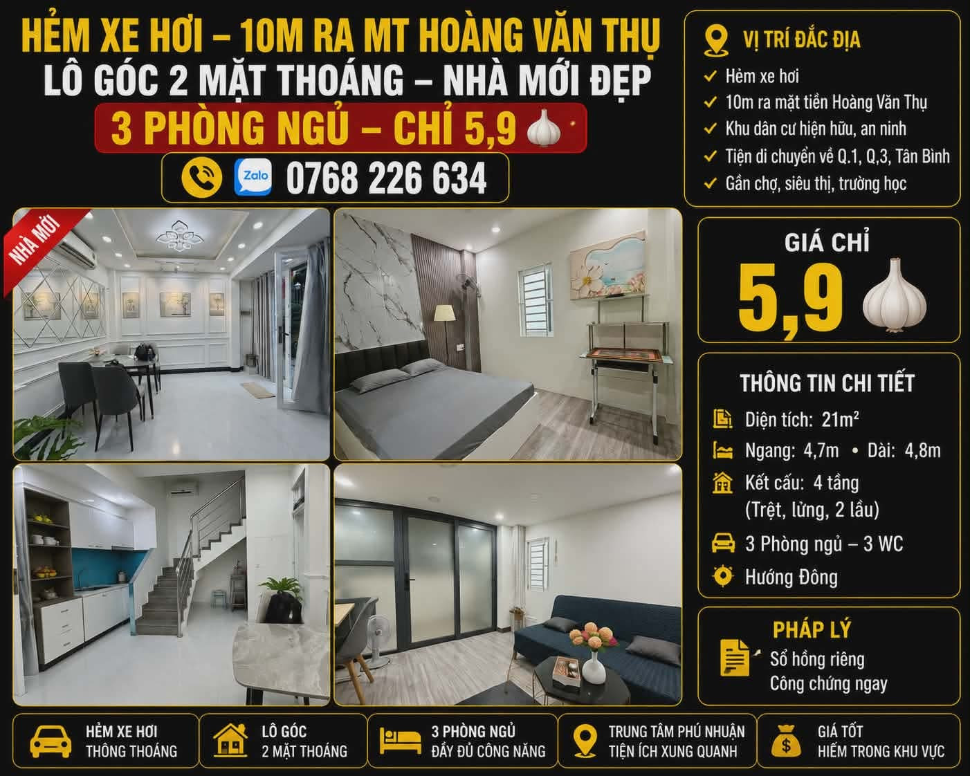 Bán Nhà riêng 21m² thổ cư 21m² giá 5.9 tỷ tại Đường Hoàng Văn Thụ Phường Cầu Kiệu TP. Hồ Chí Minh