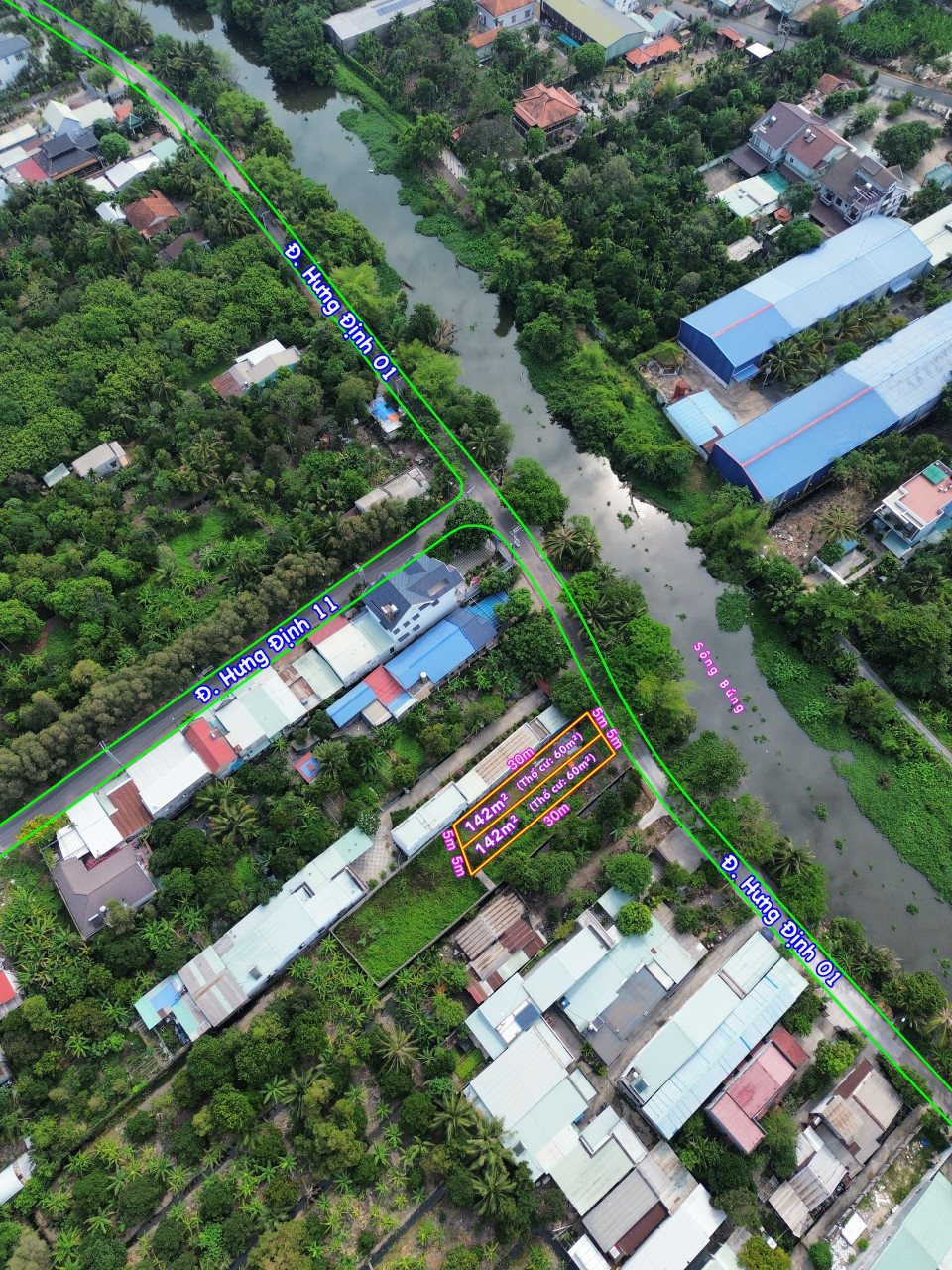 1 Cặp Đất ngang 10m mặt tiền Hưng Định 01, View Sông Búng