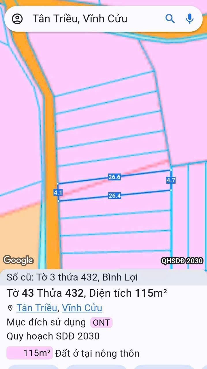 Bán đất 115m2 tại hương lộ 15, phường tân triều mới. giá tốt 890 triệu