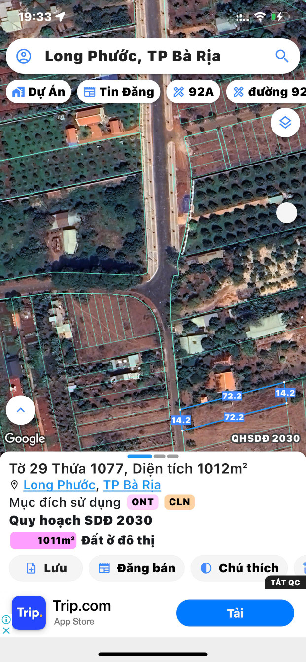 1 sào đất mặt tiền Hương Lộ 3, xã Long Phước (nay là phường Tam Long)