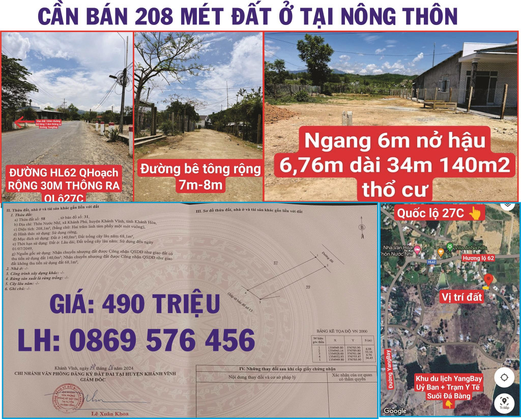 ĐẤT Ở TẠI NHA TRANG KHÁNH HOÀ CẦN BÁN CHỈ 490 TRIỆU