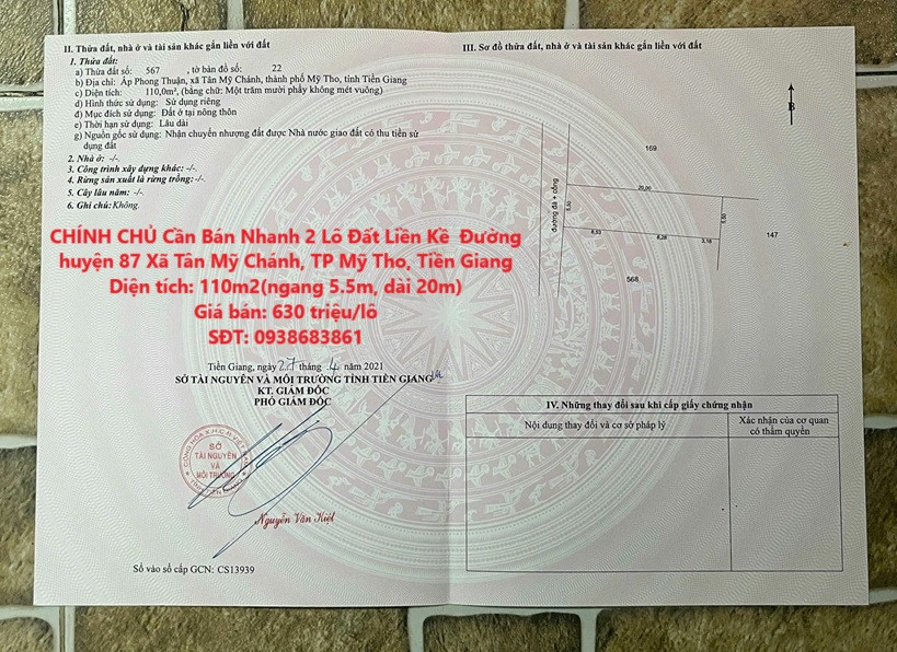 CHÍNH CHỦ Cần Bán Nhanh 2 Lô Đất Liền Kề  Đường huyện 87 Xã Tân Mỹ Chánh, TP Mỹ Tho, Tiền Giang