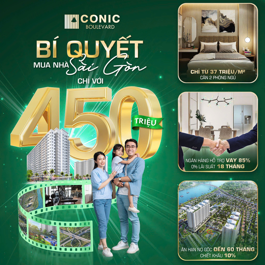 Chỉ 37 TR/M2 – Sở Hữu Ngay Căn Hộ Siêu Tiện Ích Tại KDC Conic Boulevard Huỳnh Bá Chánh, Tân Kiên, Bình Chánh, HCM