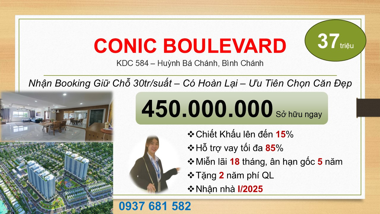 2.6 tỷ (100%) sở hữu ngay căn hộ 2PN2WC 84m2 Conic Boulevard - Cuối Võ Văn Kiệt