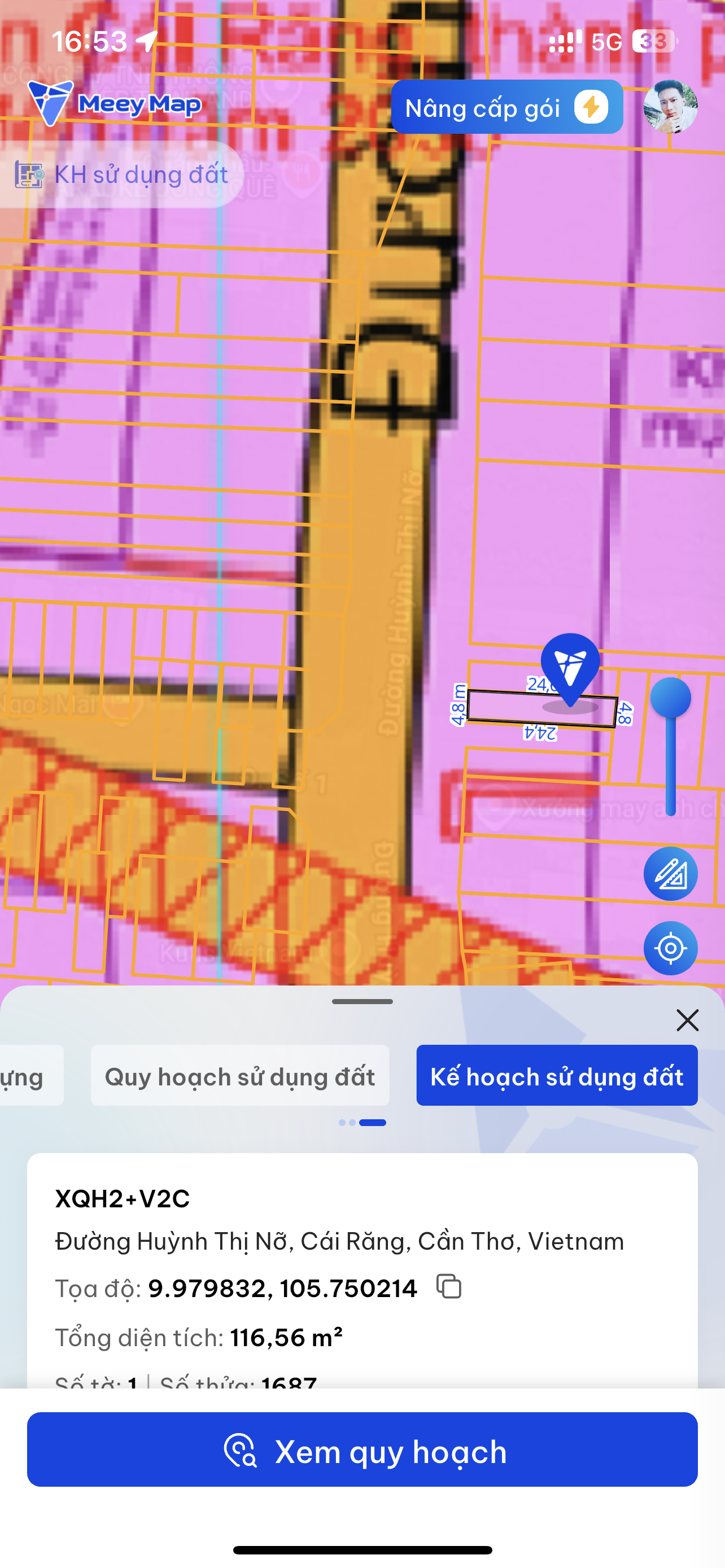 Bán đất 115m² có sẵn 100m² thổ cư ngang 4.75m giá 2.35 tỷ tại Đường Huỳnh Thị Nỡ Phường Cái Răng