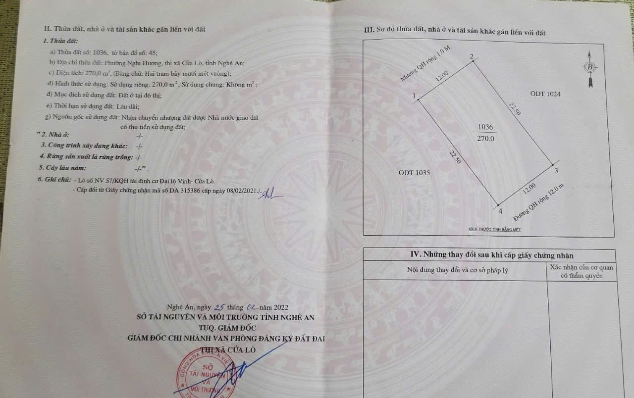Chính Chủ Cần Bán Nhanh Lô Đất Đẹp Tại Phường Nghi Hương, Thị Xã Cửa Lò, Tỉnh Nghệ An.