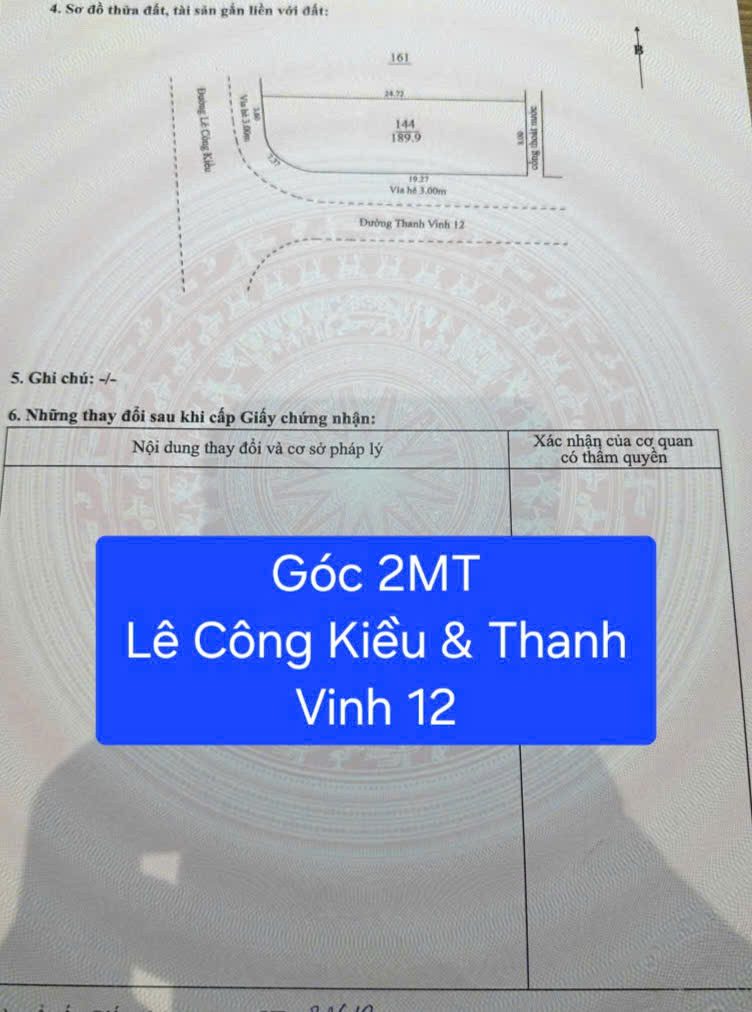 LÔ GÓC 2 MẶT TIỀN LÊ CÔNG KIỀU – THANH VINH 12, VỊ TRÍ ĐẸP ĐẦU TƯ SINH LỜI