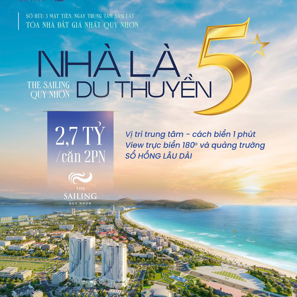 CĂN HỘ BIỂN THE SAILING QUY NHƠN - GẦN QUẢNG TRƯỜNG - GẦN BIỂN - GIÁ 50-70 TRIỆU/M2- BÀN GIAO FULL NỘI THẤT