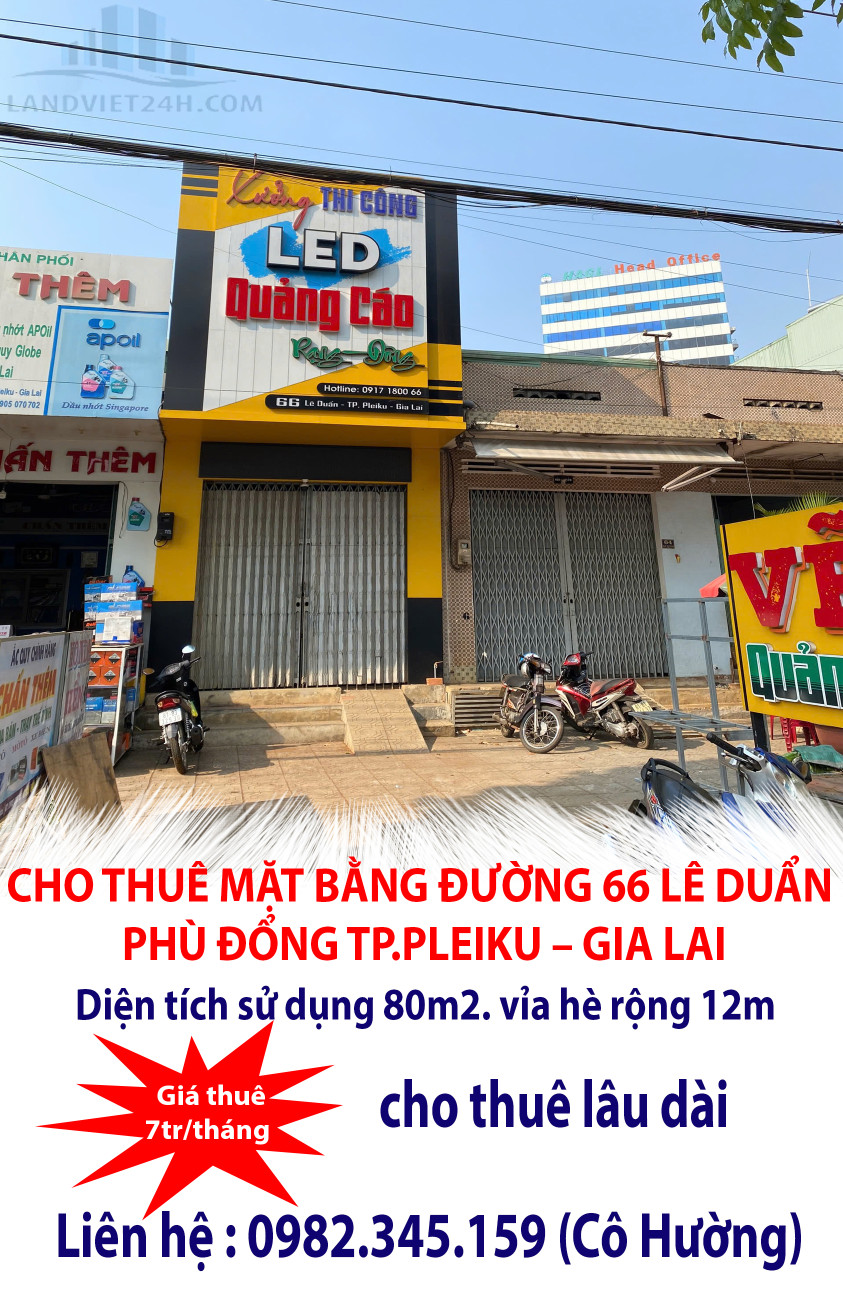 CHO THUÊ MẶT BẰNG ĐƯỜNG 66 LÊ DUẨN – TP.PLEIKU – GIA LAI