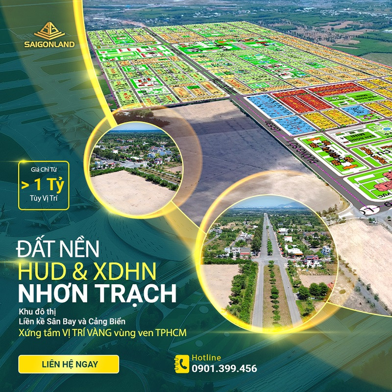 Đất nền dự án Hud và XDHN Nhơn Trạch - Khu đô thị liền kề Sân Bay và Cảng Biển