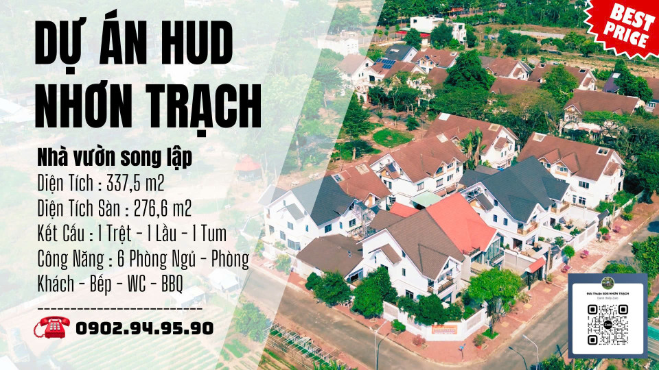 Bán Căn Biệt Thự Vườn Dành Cho Chuyên Gia tại dự án Hud Nhơn Trạch Đồng Nai