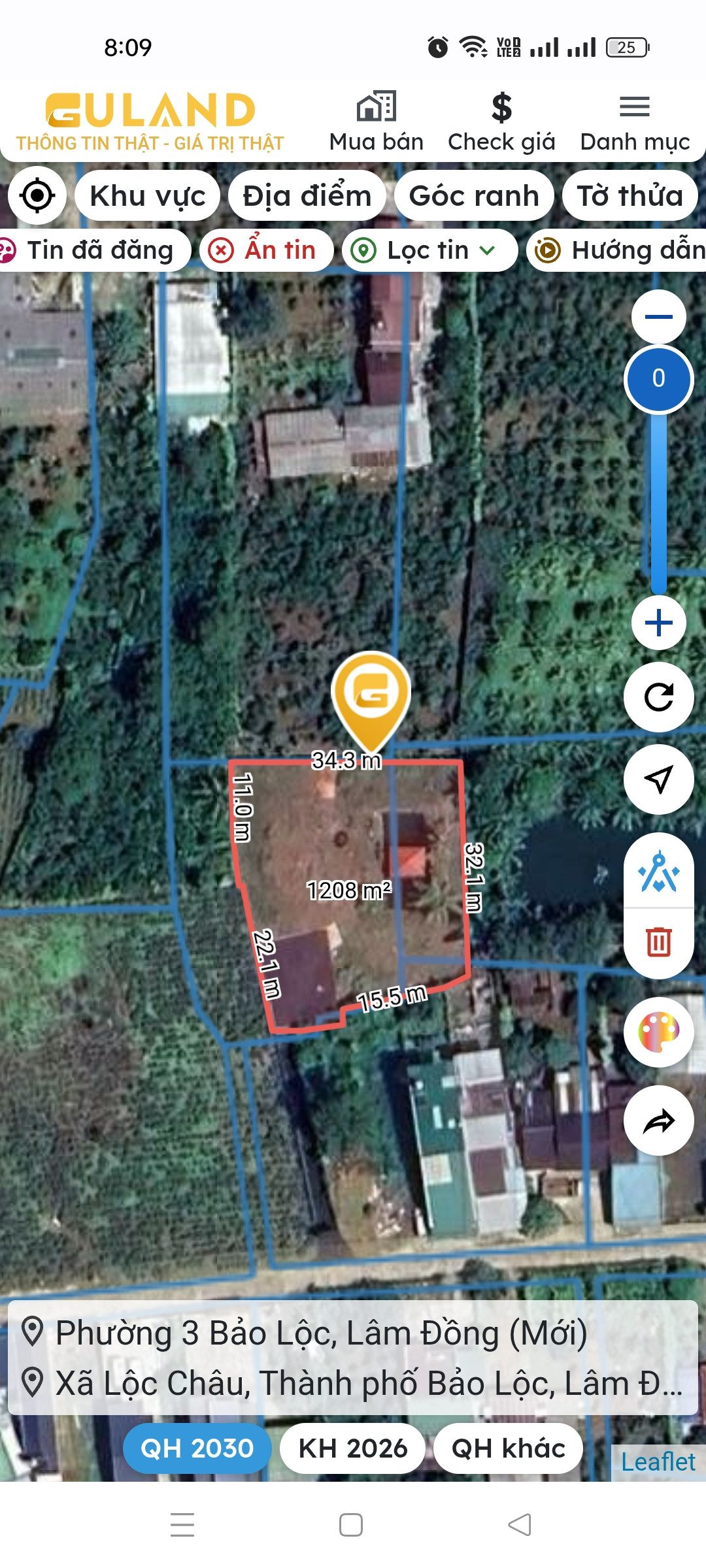 Bán đất 1207.8m² có sẵn 400m² thổ cư ngang 40m giá 3 tỷ tại Đường Lê Phụng Hiểu Phường 3 Bảo Lộc