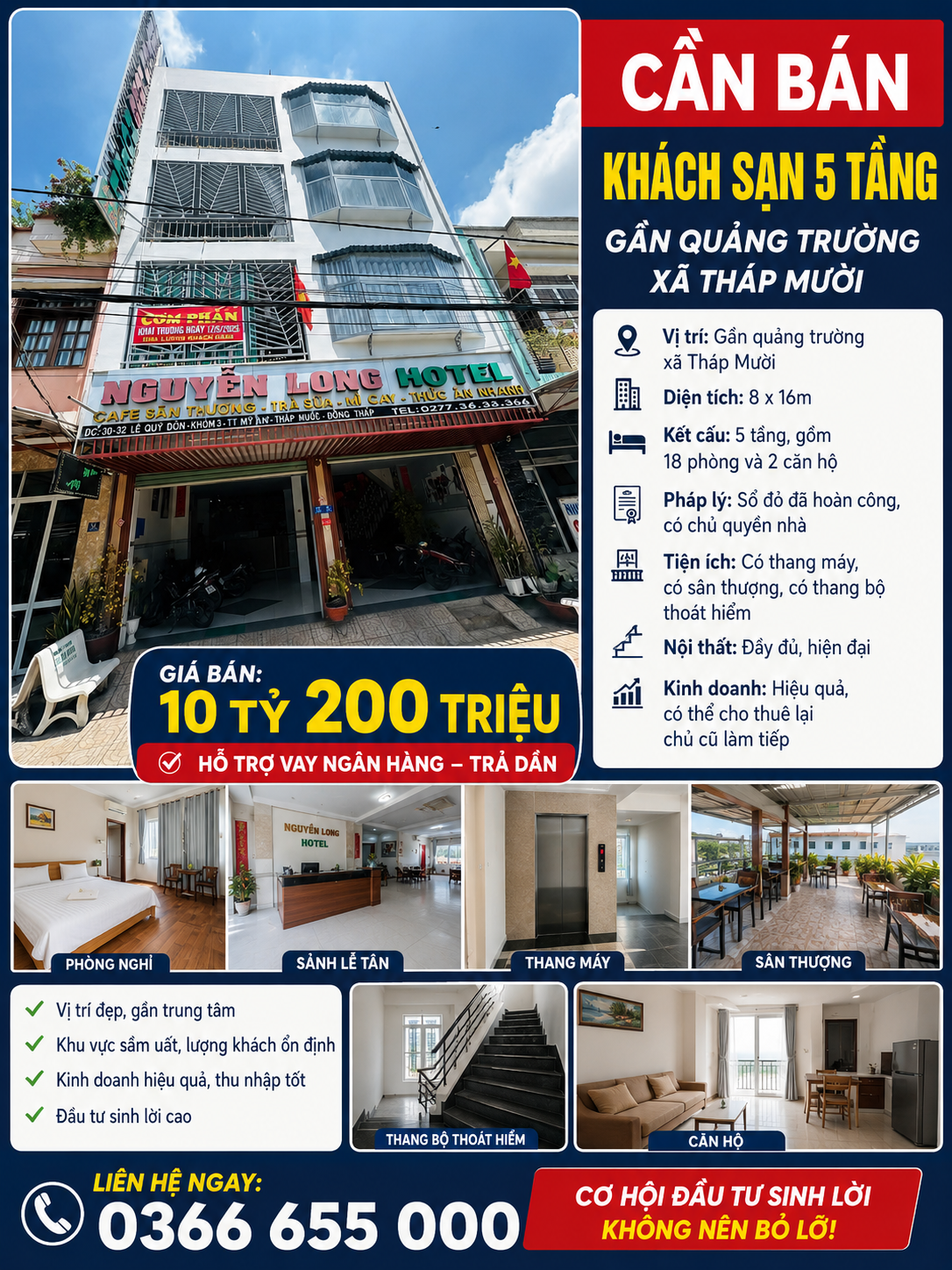 Cần bán gấp Khách sạn ngay trung tâm Xã tháp mười,gần quảng trường