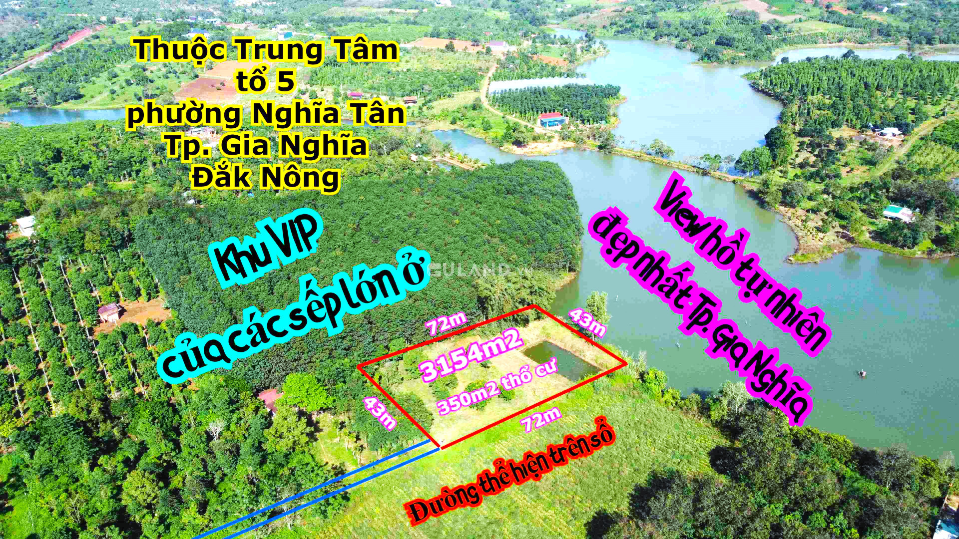 350m2 thổ cư view hồ tự nhiên tại trung tâm Tp. Gia Nghĩa tỉnh Đắk Nông
