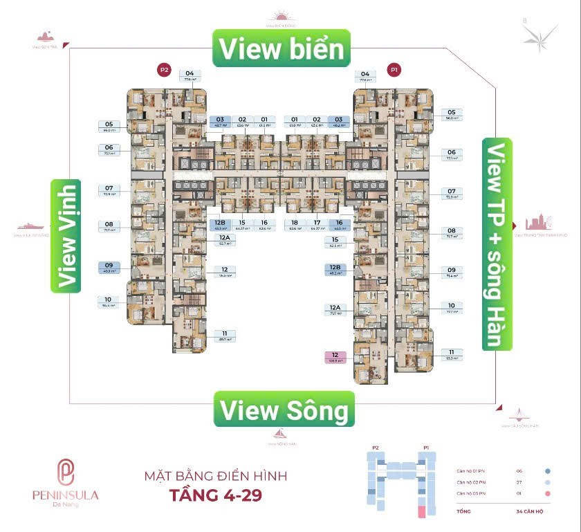 Bán căn góc Peninsula Đà Nẵng, 6,8 tỷ, 106,5 m2, 3PN, 2WC, giá ưu đãi  Căn hộ chung cư Peninsula Đà Nẵng tọa lạc tại Lê Văn Duyệt, Nại Hiên Đông, Sơn Trà, Đà Nẵng là lựa chọn lý tưởng cho những ai tìm kiếm không gian sống hiện đại và tiện nghi.  - Diện tí