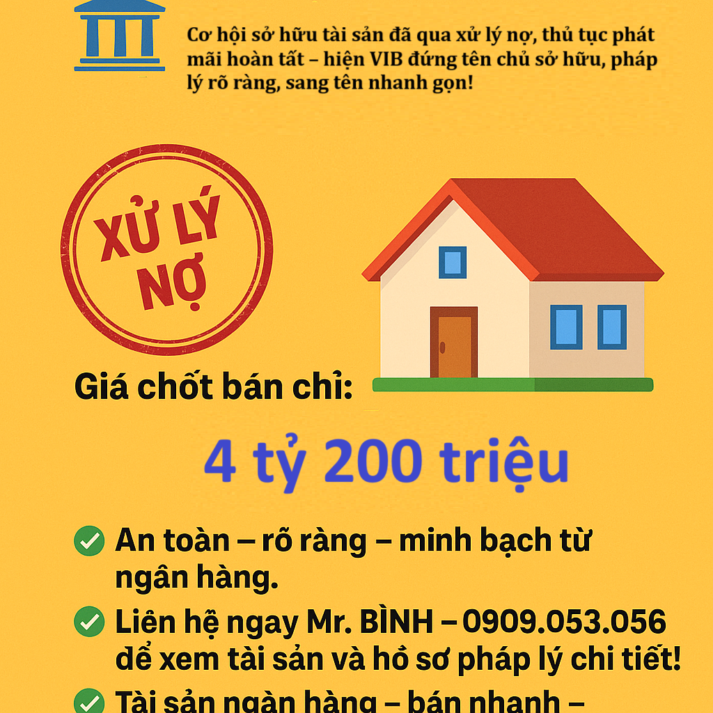 🔖 TÀI SẢN PHÁT MÃI NGÂN HÀNG VIB phường Hiệp Thành, Quận 12 - Giá thanh lý 4 tỷ 2