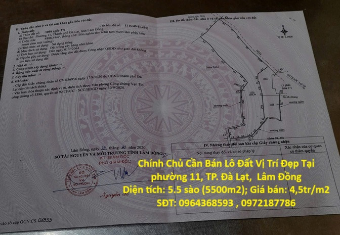 Chính Chủ Cần Bán Lô Đất Vị Trí Đẹp Tại  phường 11, TP. Đà Lạt,  Lâm Đồng