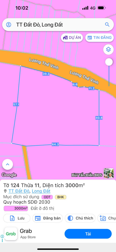 Bán lô đất 3.000m² mặt tiền đường Lương Thế Vinh thị trấn Đất Đỏ, huyện Long Đất