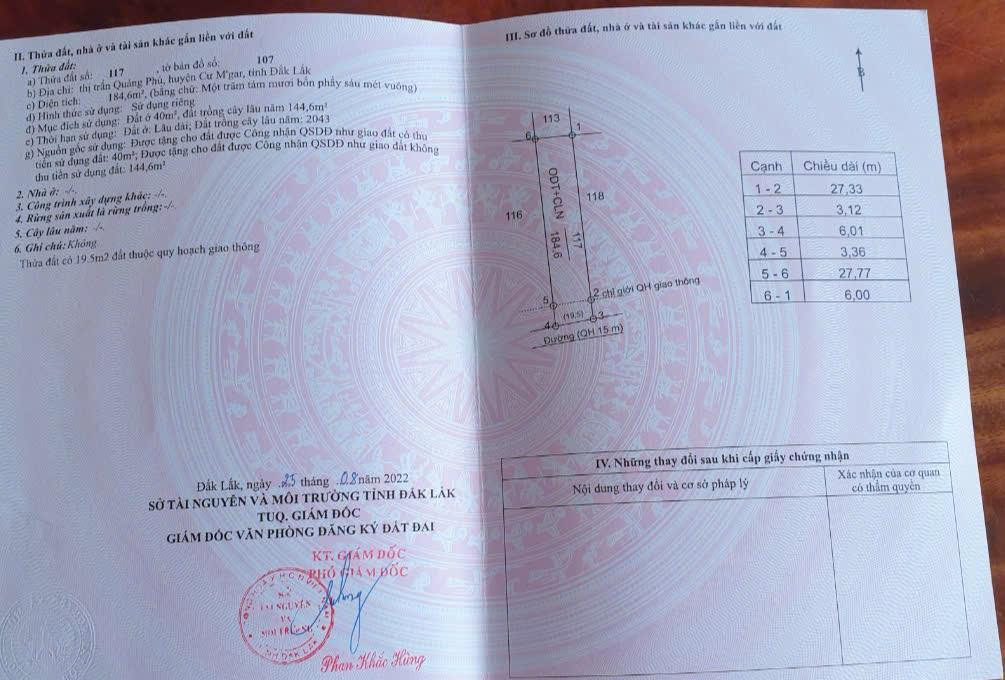 ĐẤT ĐẸP - GIÁ TỐT - CẦN BÁN ĐẤT 2 Mặt Tiền Lý Nam Đế, Thị trấn Quảng Phú, Huyện Cư M'gar, Đắk Lắk