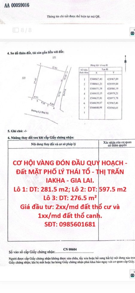 CƠ HỘI VÀNG ĐÓN ĐẦU QUY HOẠCH - Đất MẶT PHỐ LÝ THÁI TỔ - THỊ TRẤN IAKHA - GIA LAI.