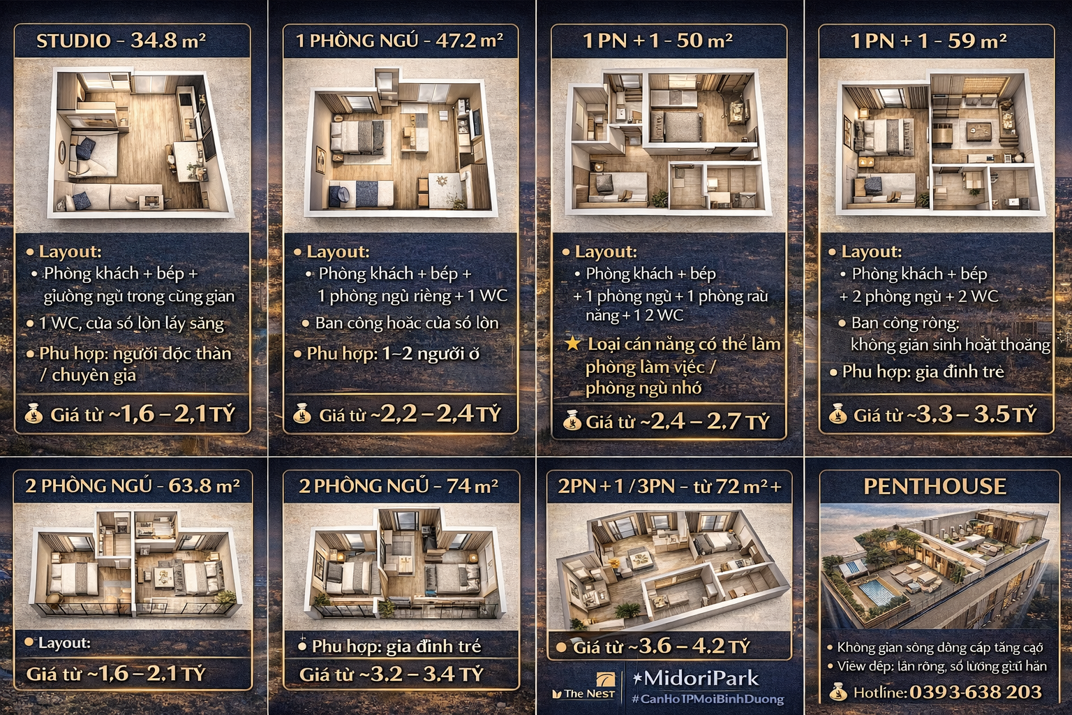 177m2 - Giá 8.14 tỷ - Penthouse tầng 16 The Nest - Midori Park