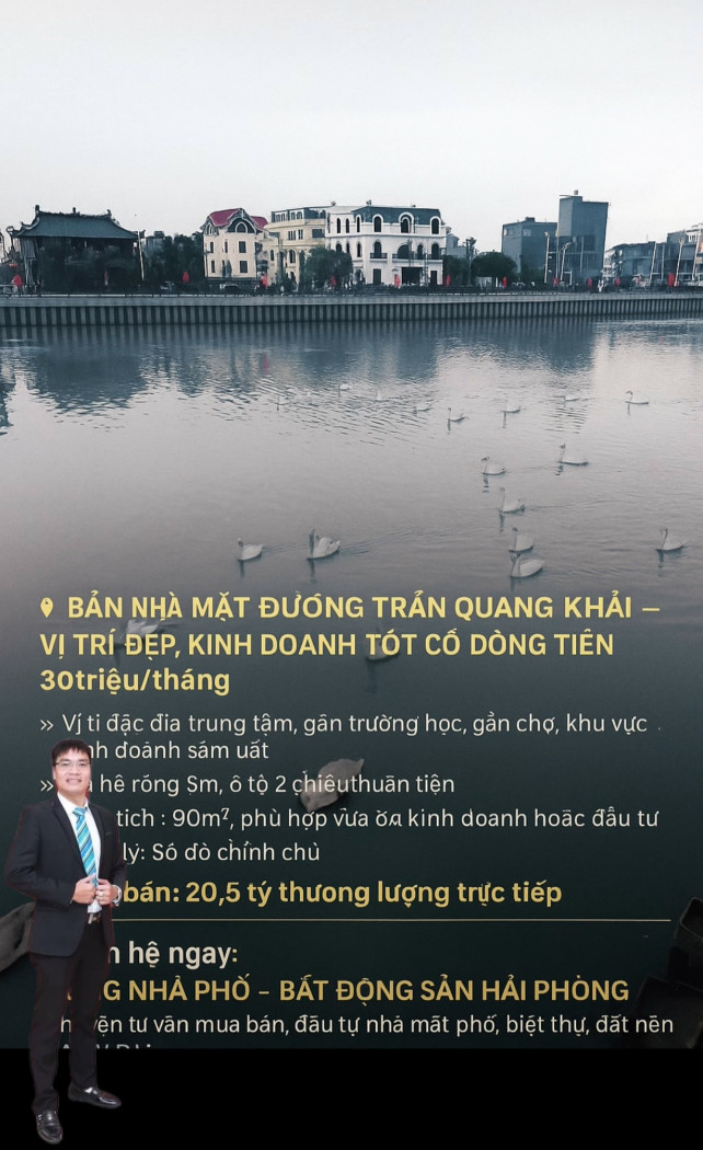 BÁN NHÀ MẶT ĐƯỜNG TRẦN QUANG KHẢI 90m2 CÓ DÒNG TIỀN 30Triệu/THÁNG