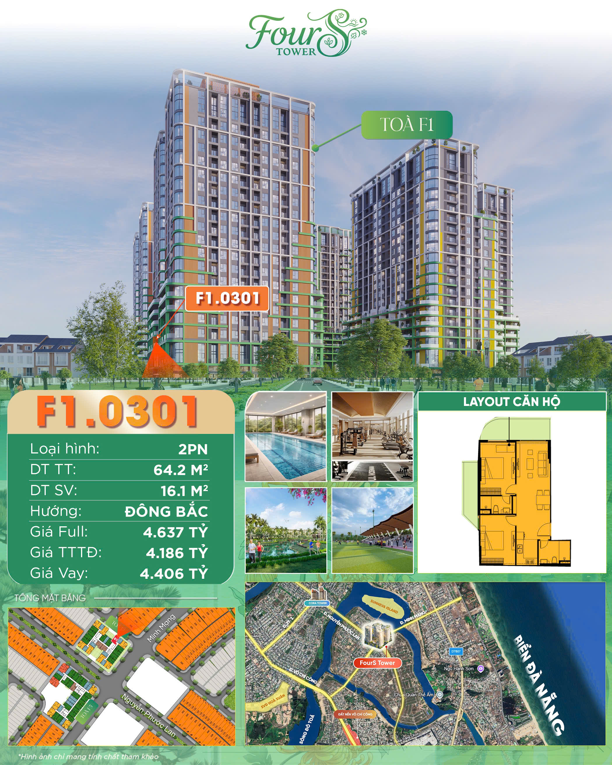 Căn góc 2PN có sân vườn Sun FourS Minh Mạng view sông view pháo hoa